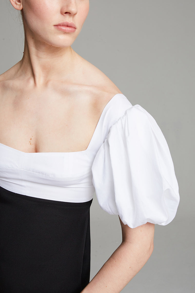 Black dress with white ruffle sleeves store