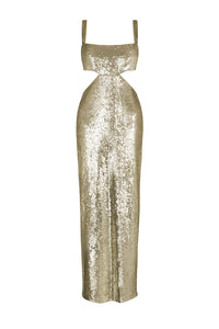 Gold sequin cutout dress