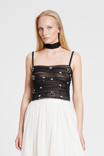 Ruched crystal embroidered top