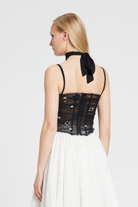 Ruched crystal embroidered top