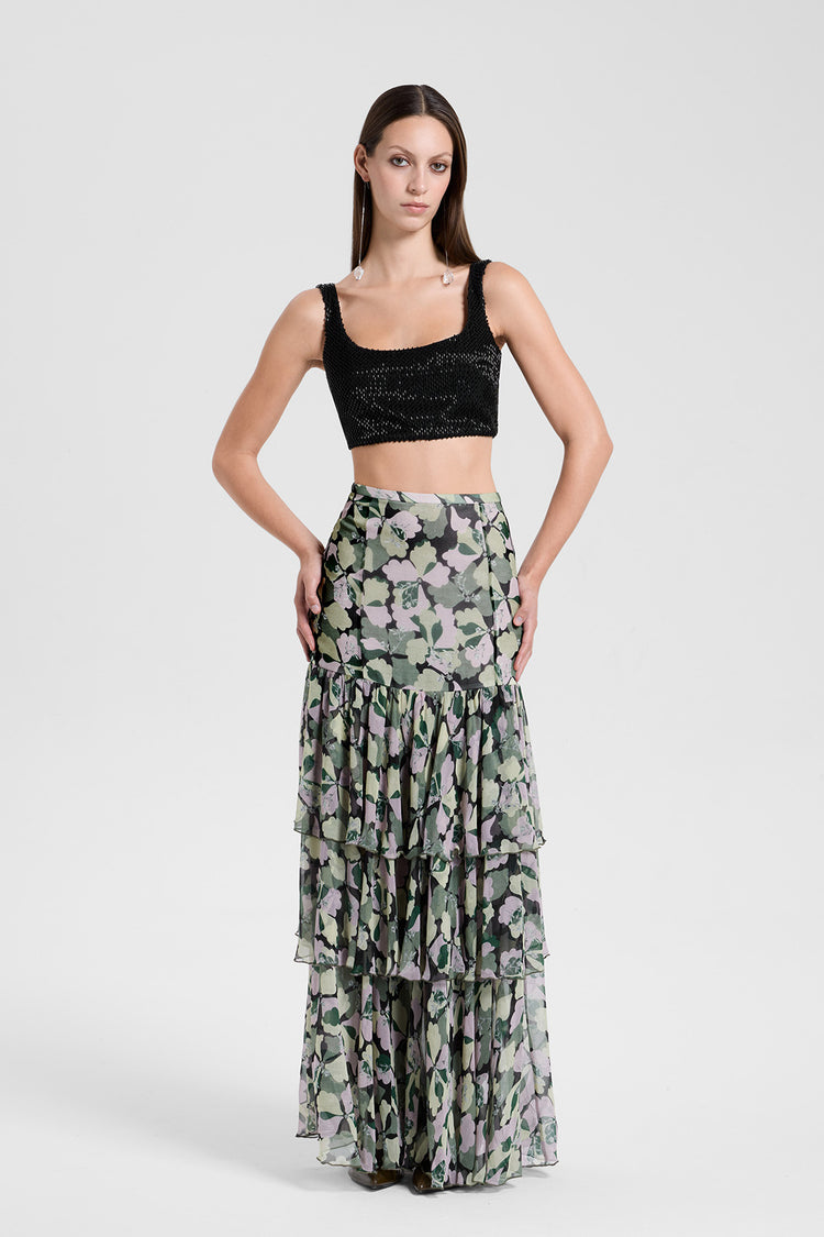 Floral tiered maxi skirt