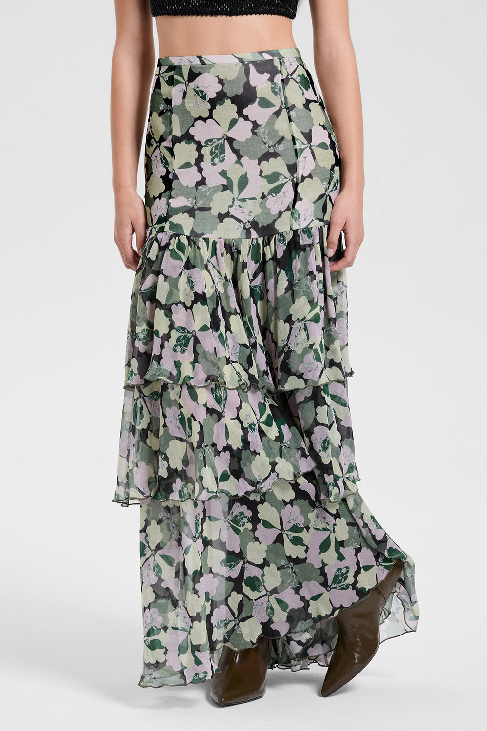 Load image into Gallery viewer, Floral tiered maxi skirt