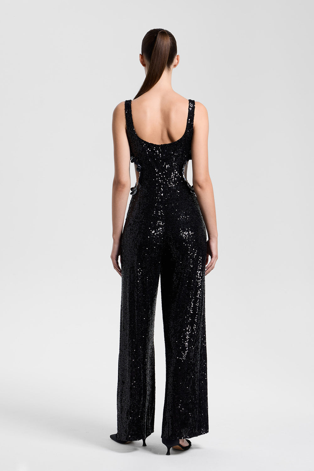 Load image into Gallery viewer, Embroidered sequin cutout jumpsuit