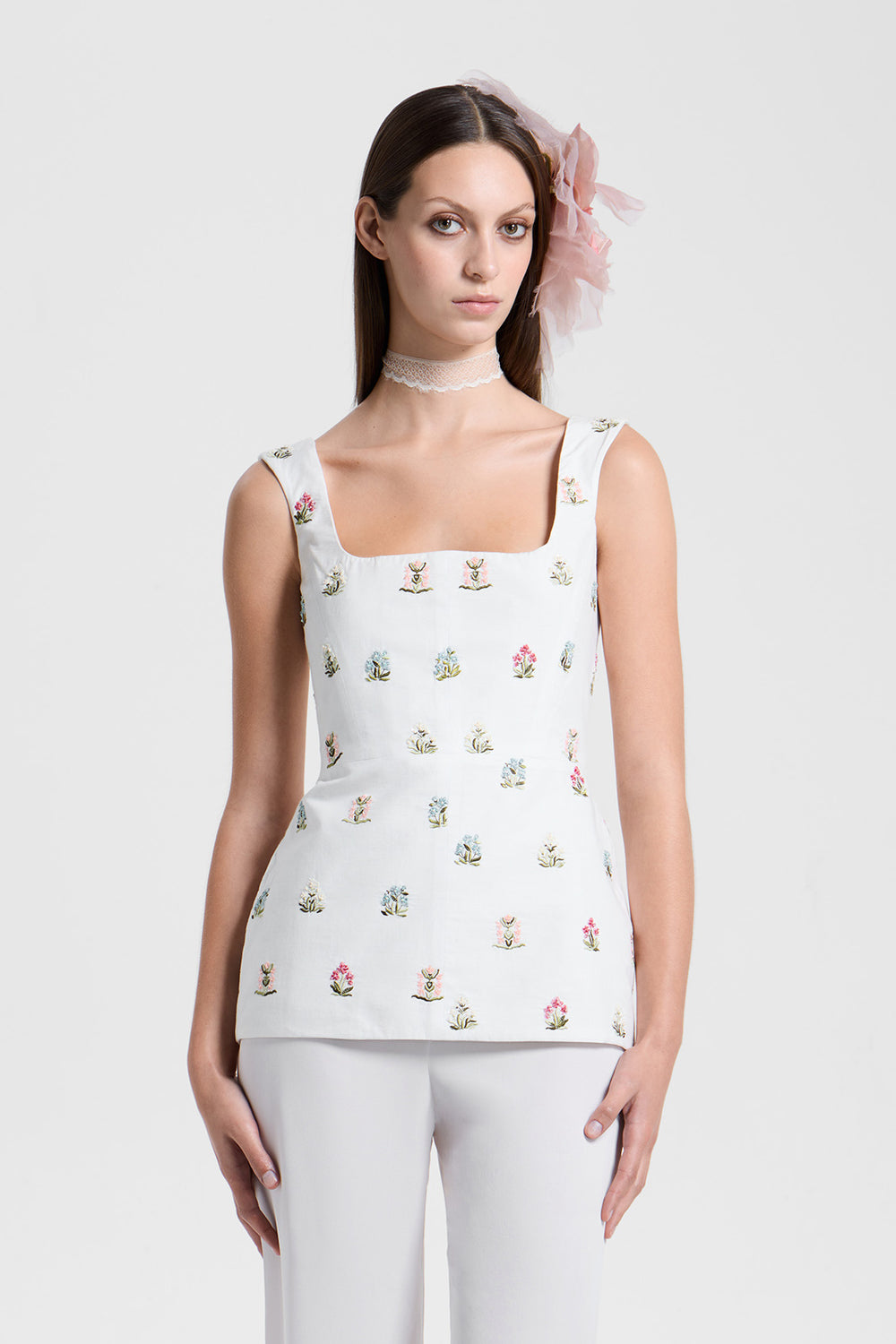 Load image into Gallery viewer, Floral embroidered corset top