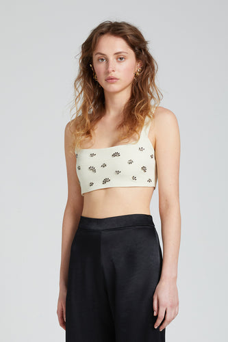 Crystal embroidered crop top