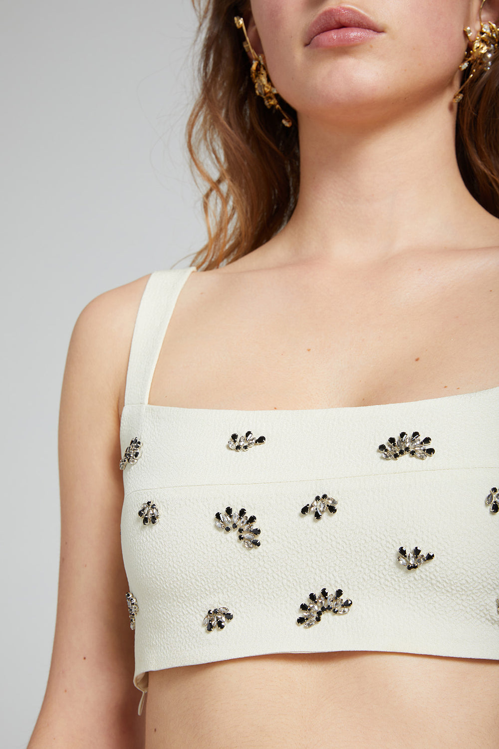 Load image into Gallery viewer, Crystal embroidered crop top
