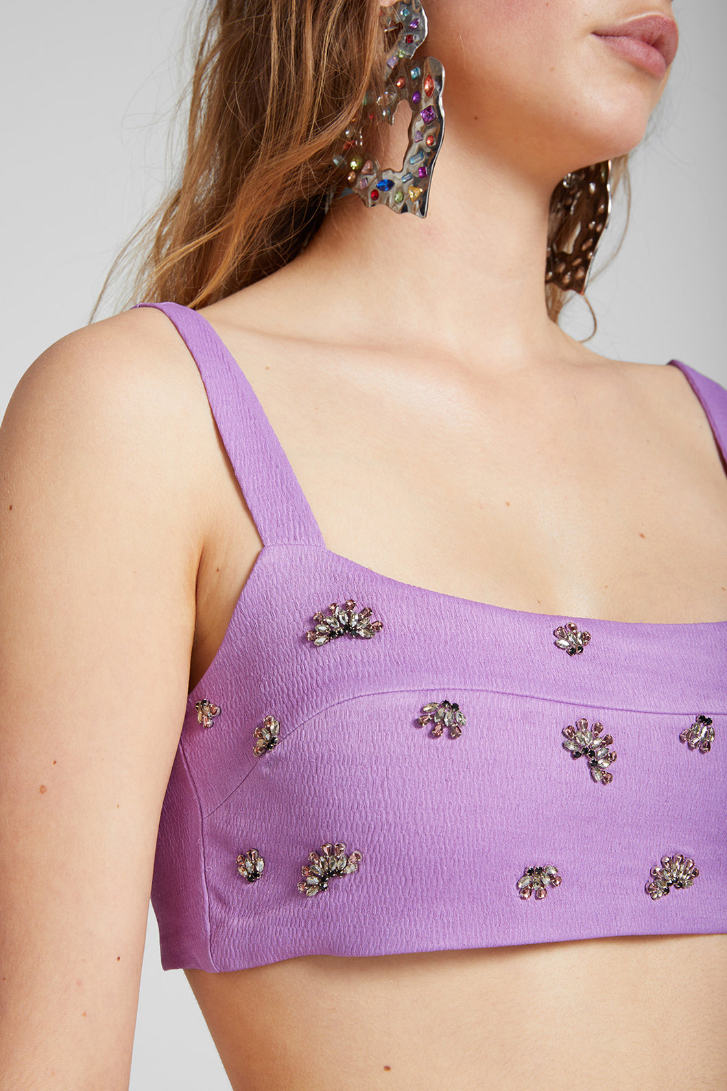 Crystal embroidered crop top