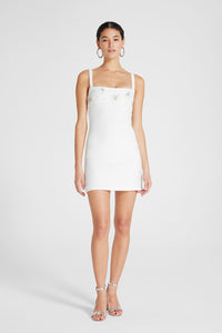 Embroidered knit mini dress