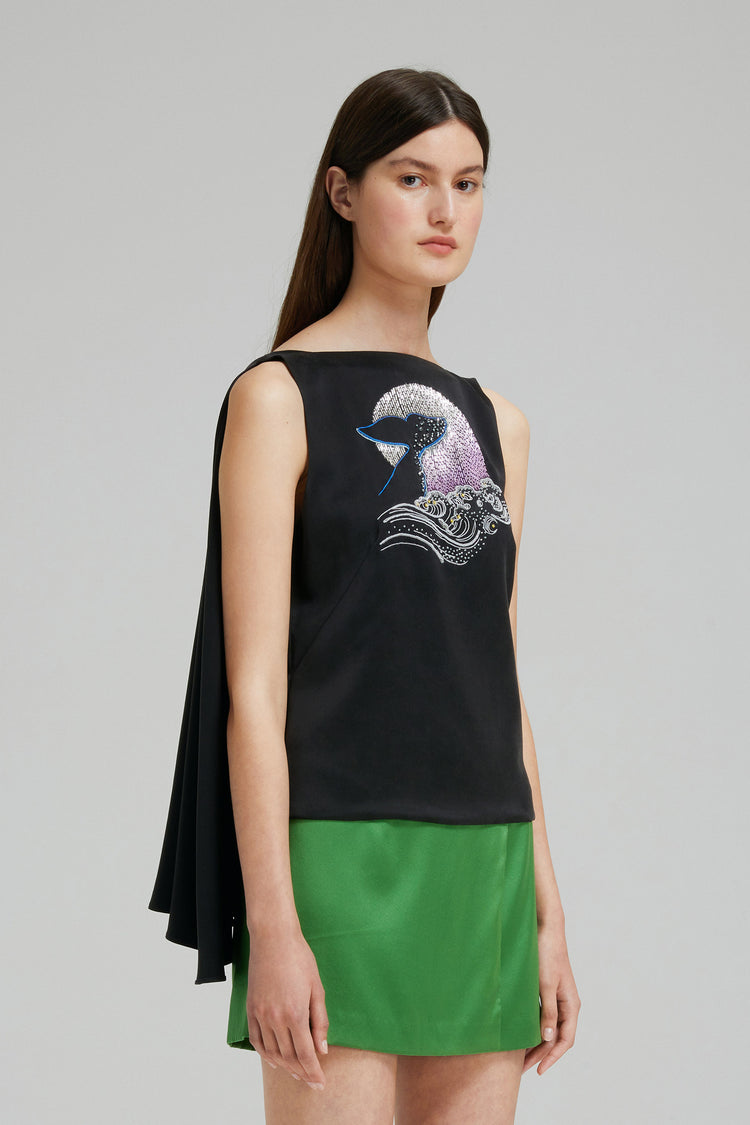 Winged embroidered top